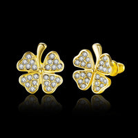 Rose Gold Platinum Plated  Earrings Stud AAA Zirconia Push Back Clover .48" L251