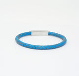 Unisex Men's Genuine  Leather Stainless Steel Magnetic Clasp Bracelet Light Blue