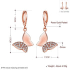 Rose Gold Plated Earrings Drop Dangle AAA Zirconia Leverback Butterfly .6" L231