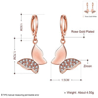 Rose Gold Plated Earrings Drop Dangle AAA Zirconia Leverback Butterfly .6" L231