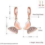 Rose Gold Plated Earrings Drop Dangle AAA Zirconia Leverback Butterfly .6" L231