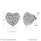 Rose Gold Platinum Plated  Earrings Stud AAA Zirconia Push Back Heart .64" L241