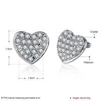 Rose Gold Platinum Plated  Earrings Stud AAA Zirconia Push Back Heart .64" L241