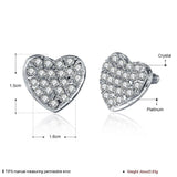 Rose Gold Platinum Plated  Earrings Stud AAA Zirconia Push Back Heart .64" L241