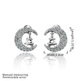 Rose Gold Platinum Plated Earrings Stud AAA Zirconia Push Back Moon .48" L311