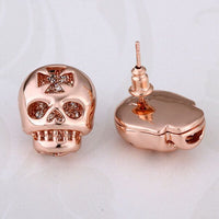 Rose Gold Platinum Plated Earrings Stud Push Back Skull .56" L316