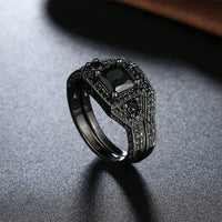 Gold Plated Black Gunmetal P Fashion Set Ring AAA Zirconia Women B322