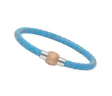 Unisex Men's Genuine  Leather Stainless Steel Magnetic Clasp Bracelet Light Blue