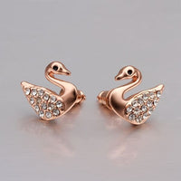 Rose Gold Platinum  Plated  Earrings Stud AAA Zirconia Push Back Swan .56" L293