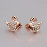 Rose Gold Platinum  Plated  Earrings Stud AAA Zirconia Push Back Swan .56" L293