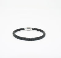 Unisex Genuine Leather Stainless Steel Magnetic Clasp Bracelet Black 8" Inches