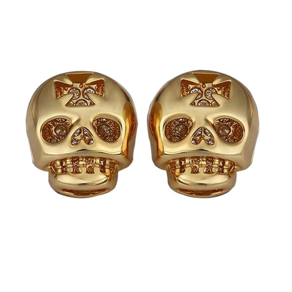 Rose Gold Platinum Plated Earrings Stud Push Back Skull .56" L316