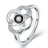 Rose Gold Platinum  Plated Fashion Ring Black AAA Zirconia Women Flower B293