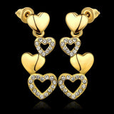 Rose Gold Plated Earrings Dangle AAA Zirconia Push Back Hearts .4" L261