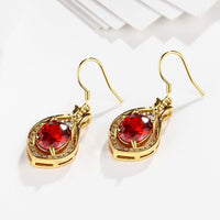 Rose Gold Platinum Plated Red Earrings AAA Zirconia Fish Hook .52" L232