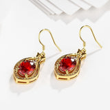 Rose Gold Platinum Plated Red Earrings AAA Zirconia Fish Hook .52" L232