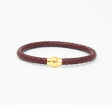 Unisex Men's Genuine Leather Stainless Steel Magnetic Clasp Bracelet Burgundy