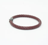 Unisex Men's Genuine Leather Stainless Steel Magnetic Clasp Bracelet Burgundy