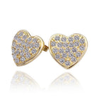 Rose Gold Platinum Plated  Earrings Stud AAA Zirconia Push Back Heart .64" L241