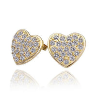Rose Gold Platinum Plated  Earrings Stud AAA Zirconia Push Back Heart .64" L241