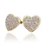 Rose Gold Platinum Plated  Earrings Stud AAA Zirconia Push Back Heart .64" L241