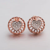 Rose Gold Platinum Plated Earrings Stud AAA Zirconia Push Back Heart .56" L272