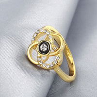 Rose Gold Platinum  Plated Fashion Ring Black AAA Zirconia Women Flower B293