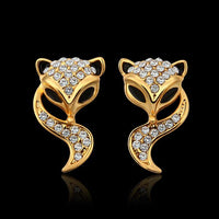 Rose Gold Platinud Plated Stud  AAA Zirconia Fox Earrings L437