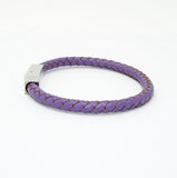 Unisex Men's Genuine  Leather Stainless Steel Magnetic Clasp Bracelet Purple