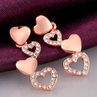 Rose Gold Plated Earrings Dangle AAA Zirconia Push Back Hearts .4" L261