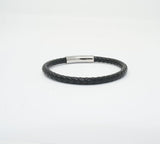 Unisex Genuine Leather Stainless Steel Magnetic Clasp Bracelet Black 8" Inches