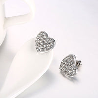 Rose Gold Platinum Plated  Earrings Stud AAA Zirconia Push Back Heart .64" L241