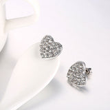 Rose Gold Platinum Plated  Earrings Stud AAA Zirconia Push Back Heart .64" L241