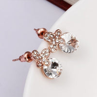 Rose Gold Platinum Plated Earrings Stud AAA Zirconia Push Back .4" L296