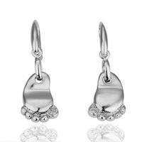 Platinum Plated Earrings Drop Dangle Zirconia Fish Hook Feet Foot .52" L248