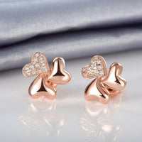Rose Gold Plated Earrings Stud AAA Zirconia Push Back Hearts .44" L269