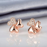 Rose Gold Plated Earrings Stud AAA Zirconia Push Back Hearts .44" L269