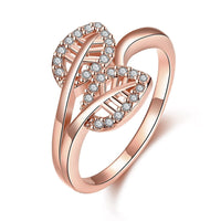 Rose Gold Plated Fashion  Ring AAA Zirconia Women Leaves B243