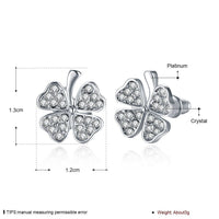 Rose Gold Platinum Plated  Earrings Stud AAA Zirconia Push Back Clover .48" L251