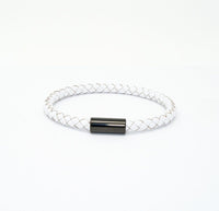 Unisex Men's Genuine  Leather Stainless Steel Magnetic Clasp Bracelet White