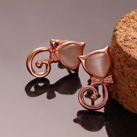 Rose Gold Plated Earrings Stud Push Back Cat .48" L263
