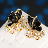 Rose Gold Platinum Plated Black Earrings Zirconia Push Back Butterfly .68" L303