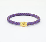 Unisex Men's Genuine  Leather Stainless Steel Magnetic Clasp Bracelet Purple