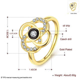 Rose Gold Platinum  Plated Fashion Ring Black AAA Zirconia Women Flower B293