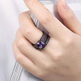 Gold Plated Black Gunmetal P Fashion Set Ring AAA Zirconia Women B325