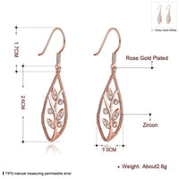 Gold/Rose Gold Plated Earrings Drop Dangle AAA Zirconia FishHook Leaf.4"L227