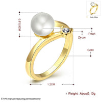 Gold Plated Solitaire Ring Black Glass Pearl For Women B160