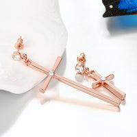 Rose Gold Platinum Plated  Earrings Drop Dangle  Push Back .88" L177