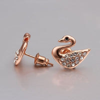 Rose Gold Platinum  Plated  Earrings Stud AAA Zirconia Push Back Swan .56" L293