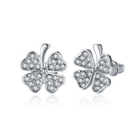 Rose Gold Platinum Plated  Earrings Stud AAA Zirconia Push Back Clover .48" L251